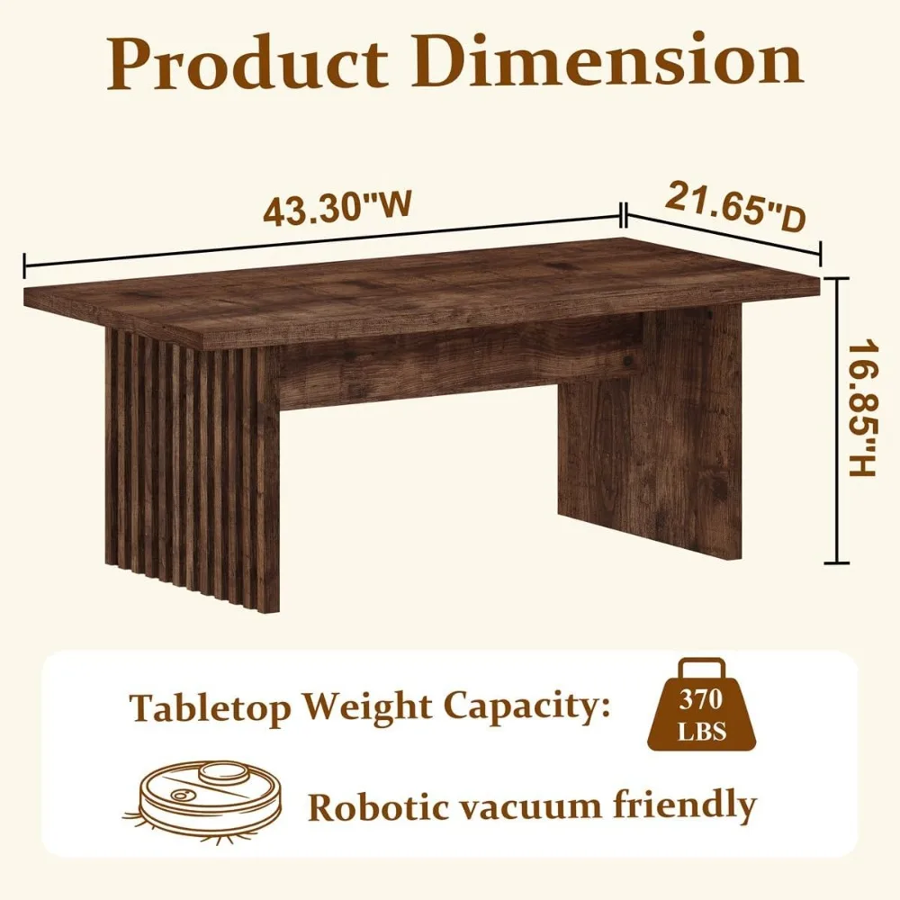 Mesa de centro retangular estilo fazenda, peça central moderna para sala de estar de meados do século, mesa de madeira canelada exclusiva
