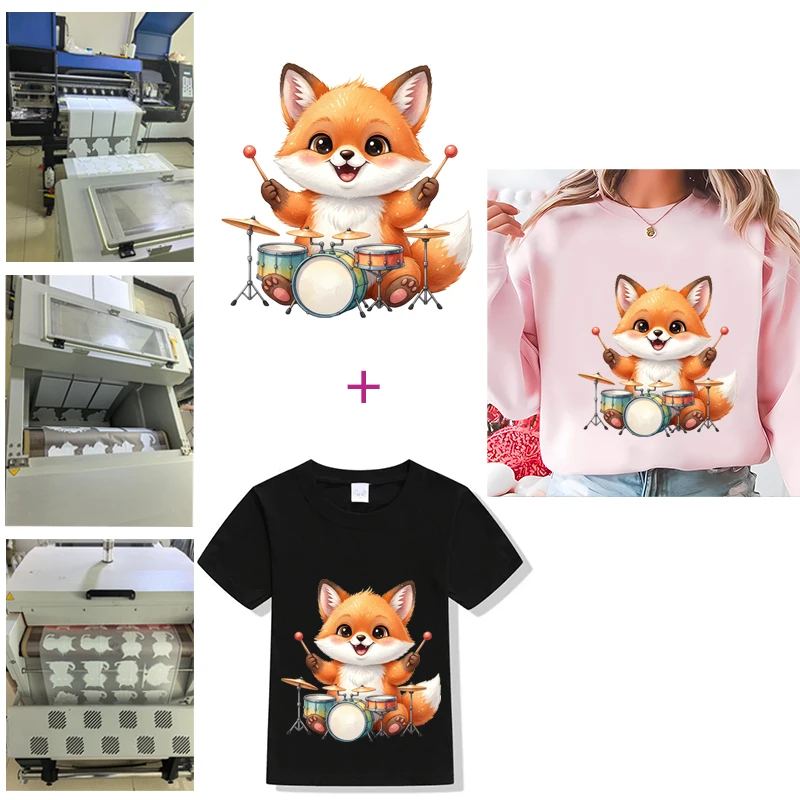 Sports Smile Foxes Heat Transfer Stickers Animal Print Patch Hoodies Heat Press Appliqued T-Shirt Diy Clothes Stickers Ptches