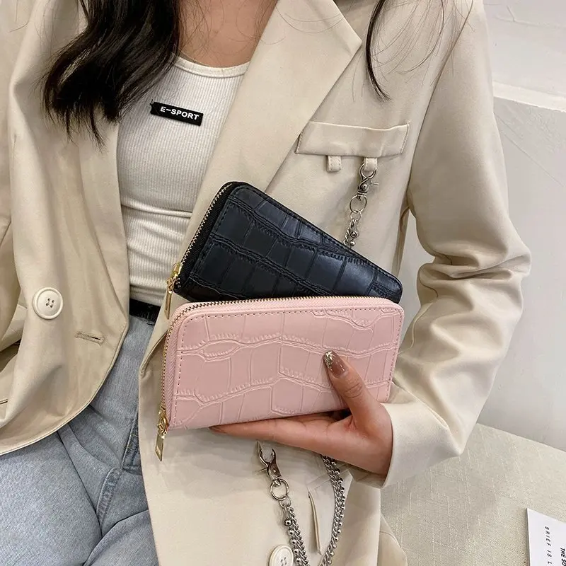 

New Fashion Women Leather Purse Wristband Long Zipper Wallet Coin Purses Clutch Wallet Female Money Card Holder Ladies Handbag