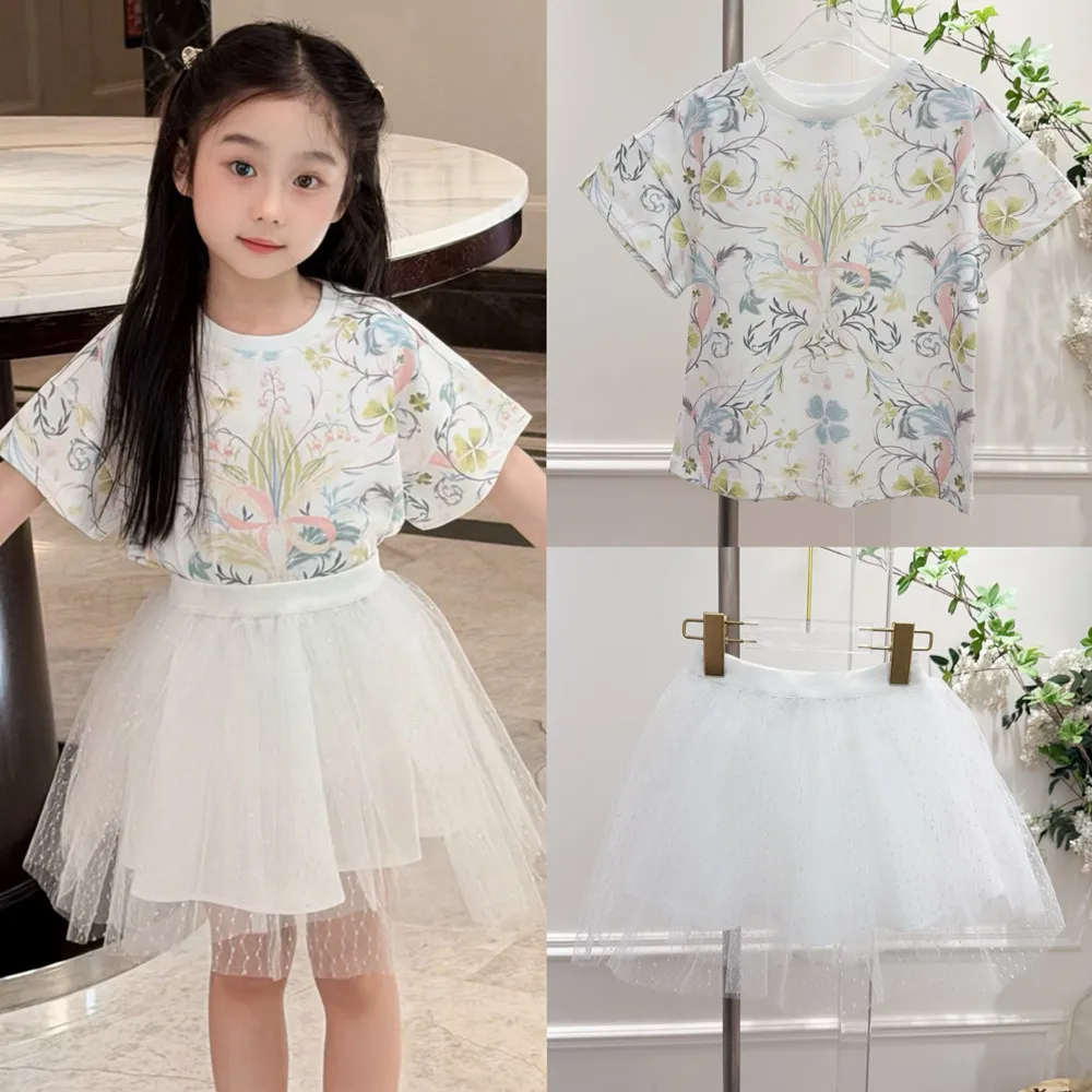 

kids tops Summer flower painting fashionable girls' T-shirt Cotton comfortable short sleeved T-shirt