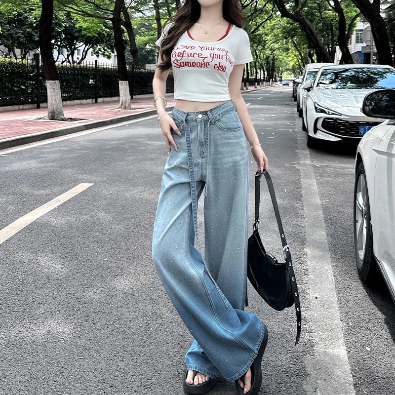 

Jeans for Women Summer Street Fashion Trendy 2025 New Niche Design High Waist Straight Wide Leg Pants