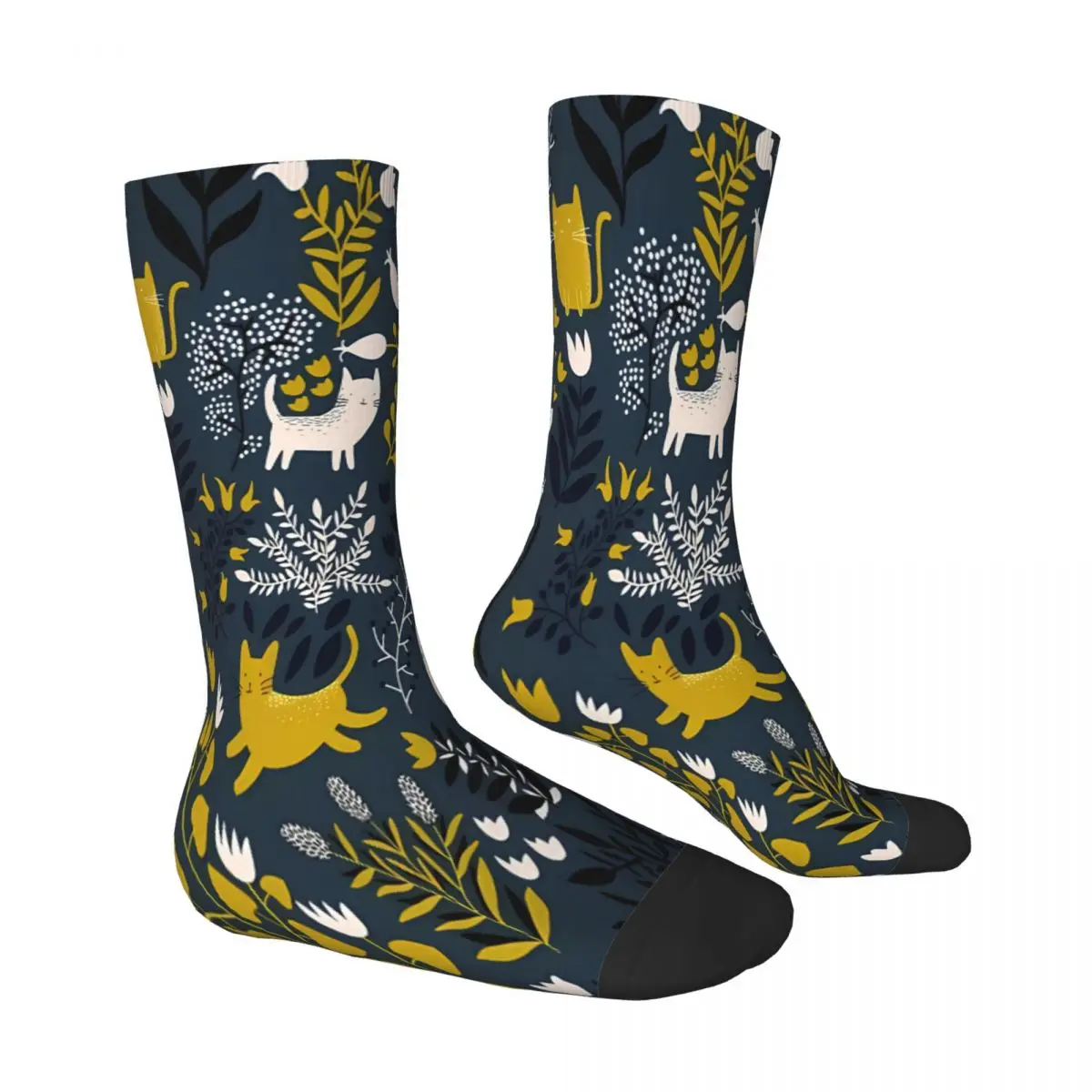 Cats And Flowers Pattern Socks Male Mens Women Spring Stockings Printed