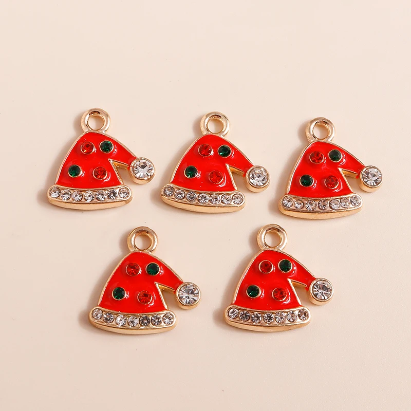 10 Stück Mix Emaille Weihnachtsanhänger für Schmuckherstellung Weihnachtsmann Baum Hirsch Hut Charms Anhänger für DIY Halsketten Ohrringe Geschenke – Detail 17
