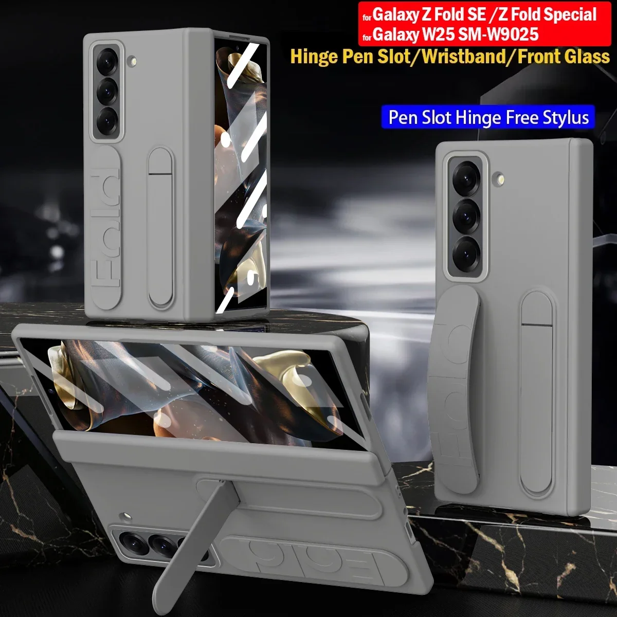 Pen Slot Hinge Funda for Samsung Galaxy Z Fold SE Specail Case Wristband Holder Front Glass Cover for Galaxy W25 SM-W9025 Capa