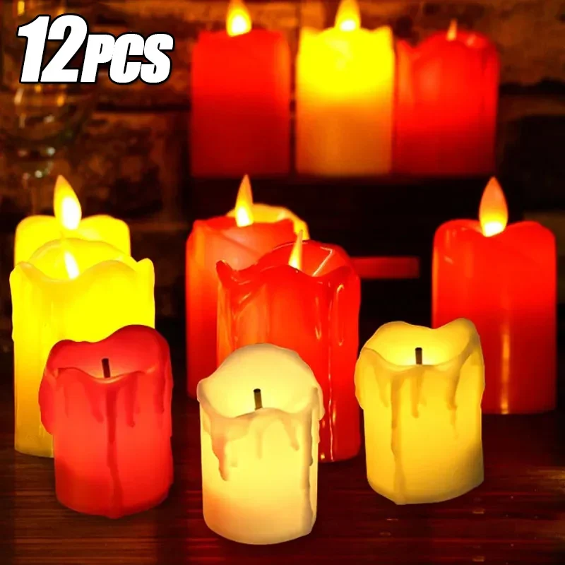 Black Wick LED Candles Battery Operated Flameless Tea Lights Wedding Christmas Party Decoration Drips Electronic Candle Lamp