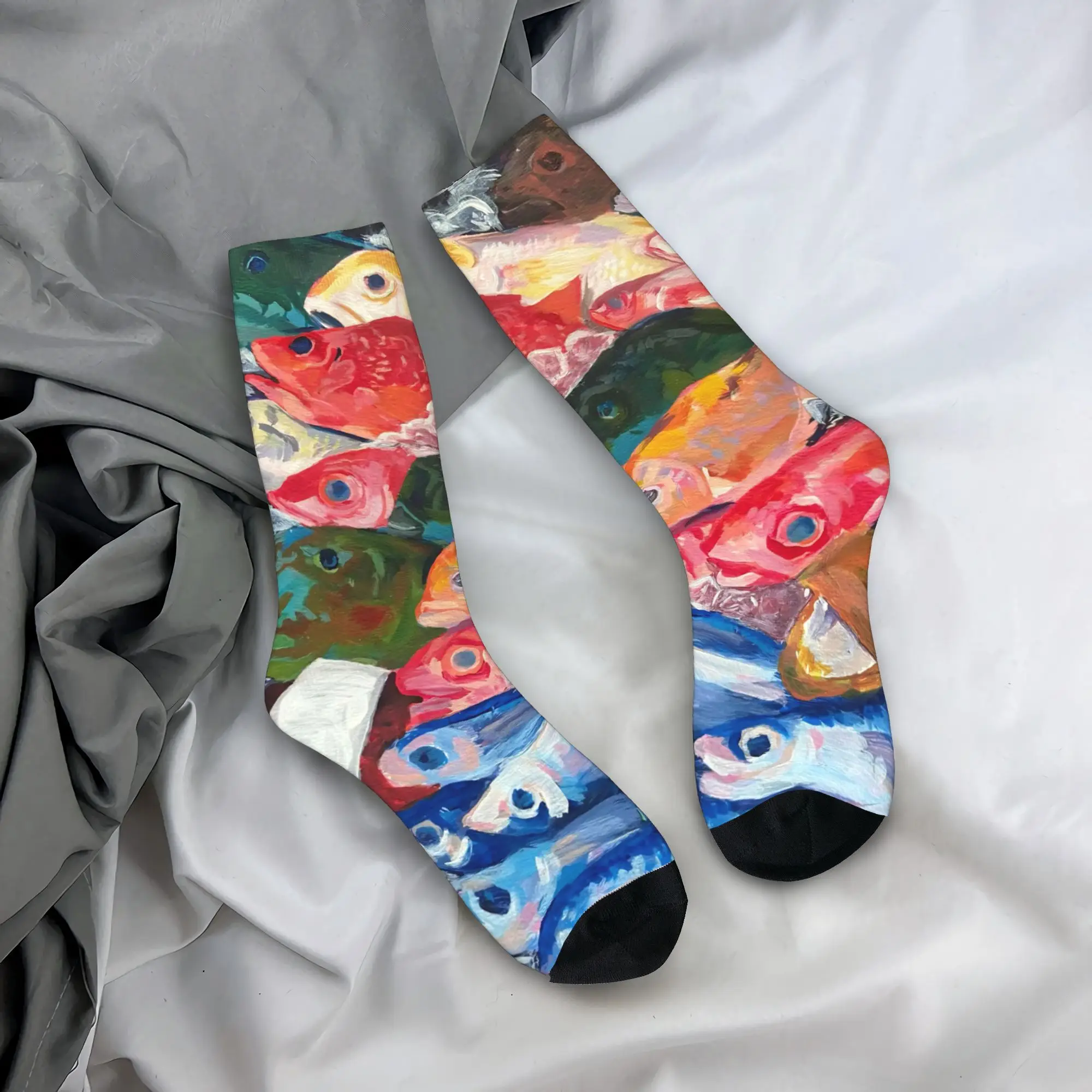 Women Men Socks Fish Bait Colorful Printed Fish Fishing Stockings Autumn Funny High Quality Socks Cycling Non Skid Socks