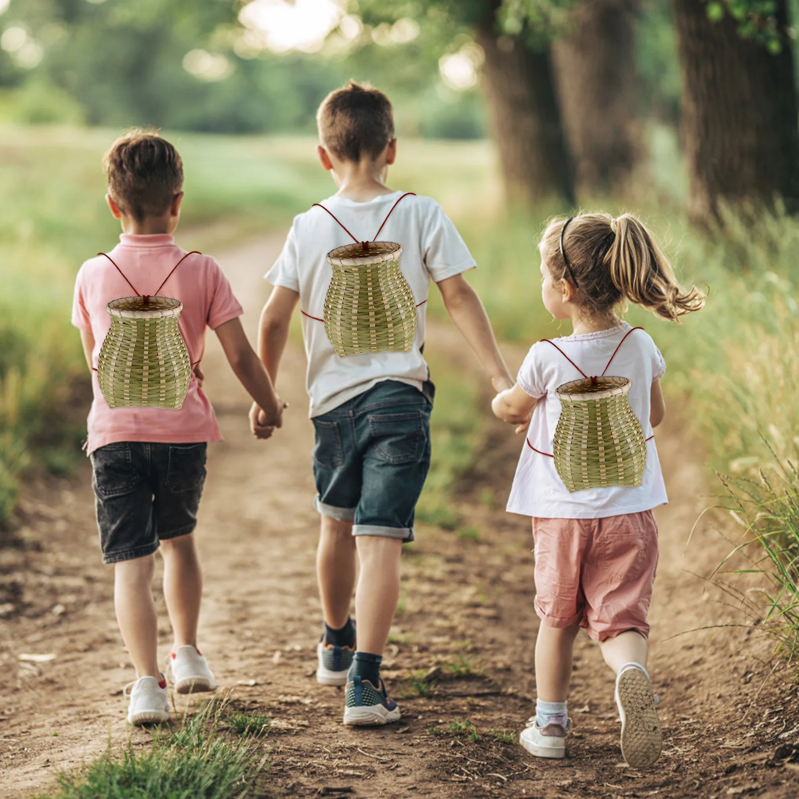 

Small Bamboo Woven Basket Ethnic Style Portable Pack Basket For Kids Dance Prop Children Performance Decorative Storage