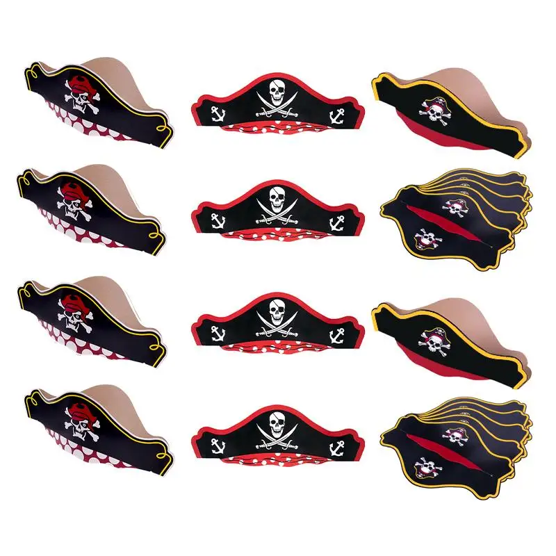 5pcs Halloween Theme Paper Skull Pirate Hat Kids Cosplay Props Masquerade Halloween Party Decoration Supplies