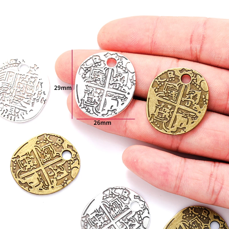 6 pcs Zinc Alloy Antique Bronze Charms round Relief pattern metal pendant DIY Jewelry Making 29*26mm B150