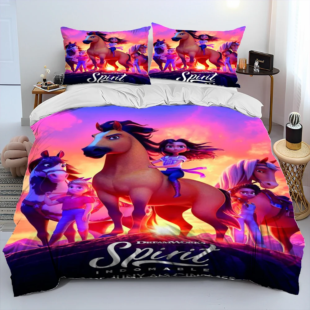 Imagem -03 - Espírito Equitação Cavalos Livres Cartoon Consolador Bedding Setduvet Cover Bed Conjunto Quilt Cover Fronha King Queen Size Bedding Set