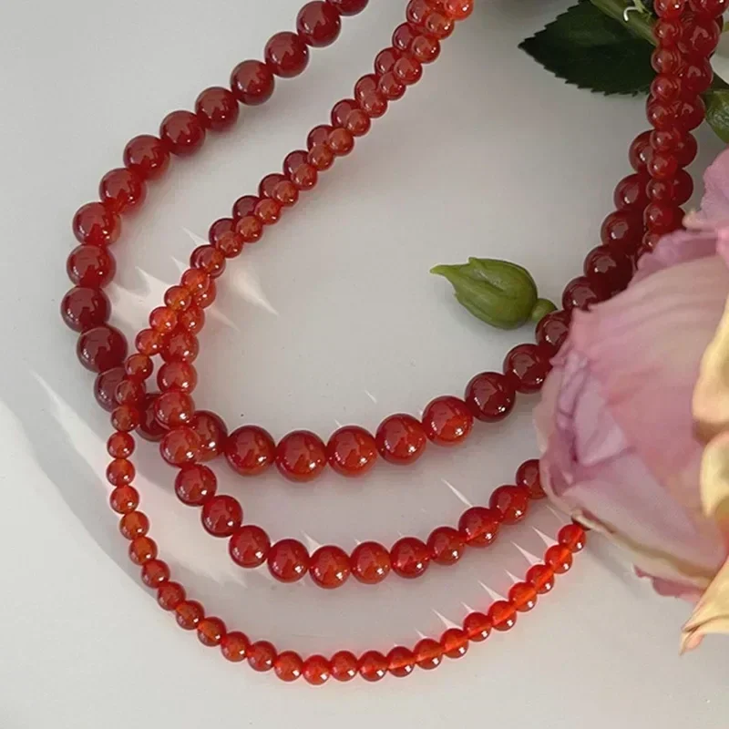 Minar Handmade 4 6 8 10mm Red Color Agate Natural Stone Beaded Necklaces for Women Gold Plated Beads Chokers Pendientes 2024