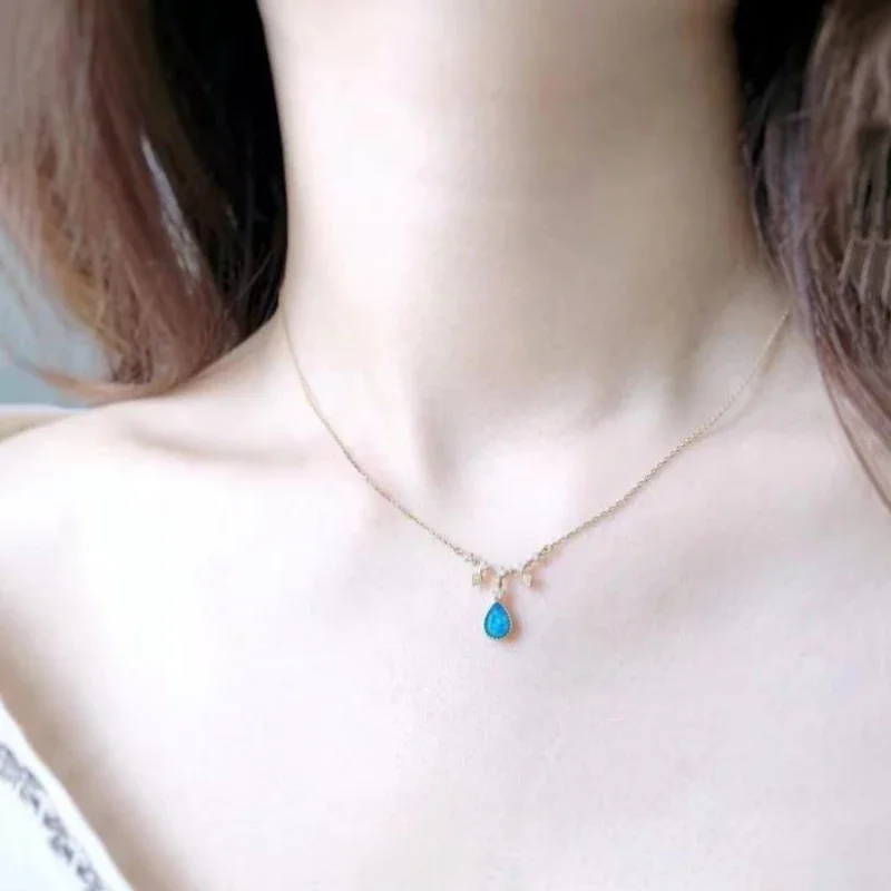 Light Luxury Clavicle Chain Elegant multicolour Opal water-drop Necklace Original Design Romantic Wedding Dress Pendant Jewelry