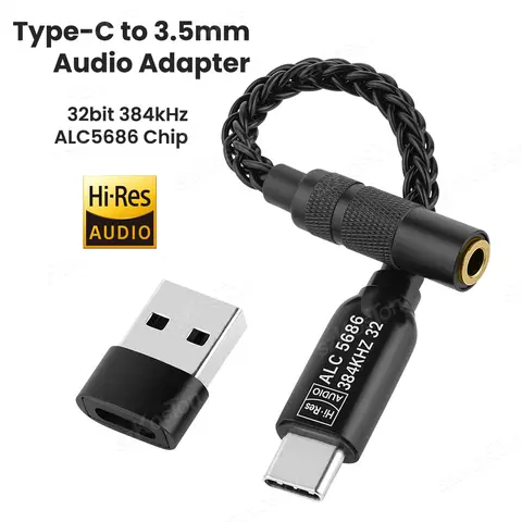 Headphone Amplifier 32b/384kHz ALC5686 Chip HiFi DAC AMP Type C to 3.5mm Adapter Audio Decoder for iPad iPhone15/16 Samsung