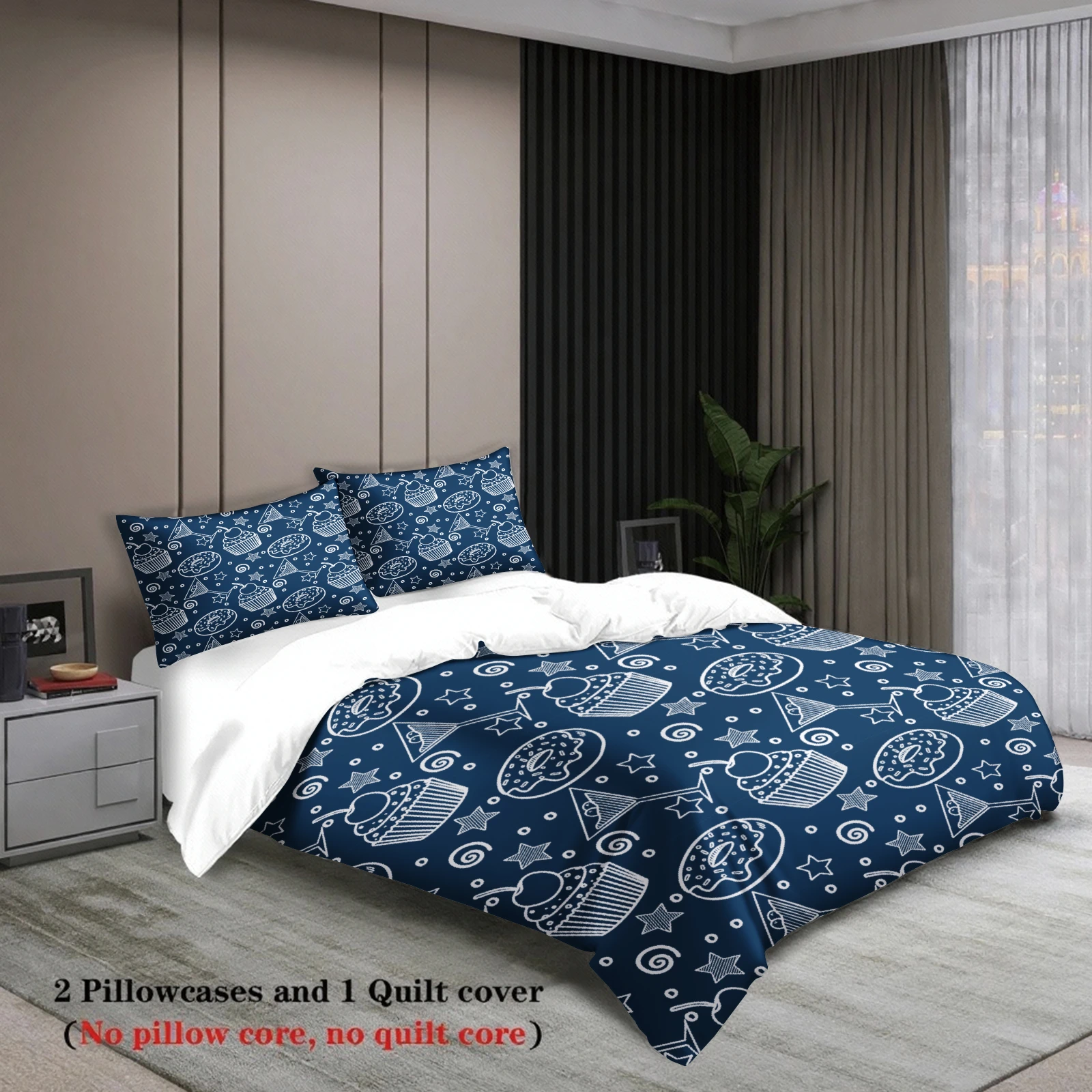 Cute Dessert Bedding Set Soft Polyester Duvet Cover Set Quilt Cover With Pillowcase For Bedroom Decor Birthday Gift For Girls