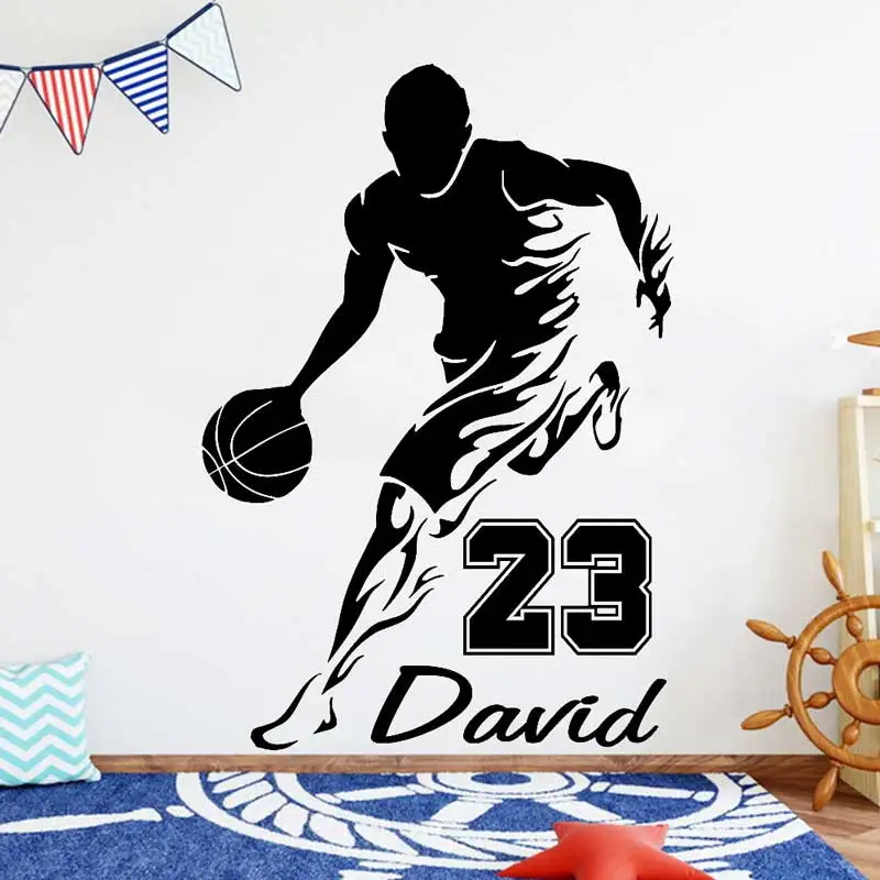 Custom Name Basketball Player Wall Sticker Slam Dunk Competition Sports Athletics Teens Kids Bedroom Home Art Decor Kids Gifts