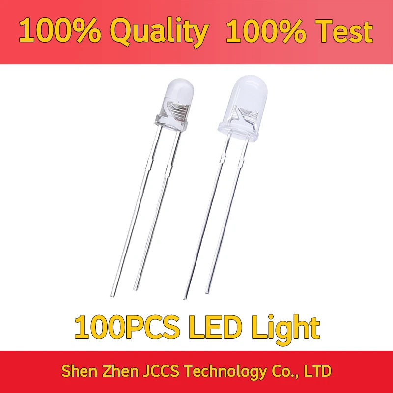 100pcs 5mm LED Lights Emitting Diodes Assortment Set Kit for Arduino Bright White Red Blue Green Yellow F3 F5