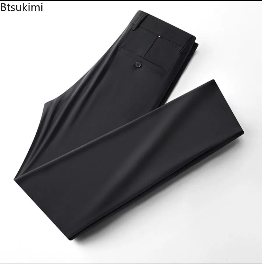 New Men's Business Office Party Suit Pants Spring Summer  Loose Ice Silk Breathable Pants Casual Trousers Male Straight Pants