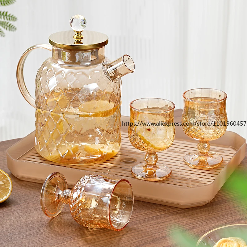 

Роскошный домашний стеклянный чайник янтарного цвета с сеткой, идеально подходит для кувшина для холодной воды