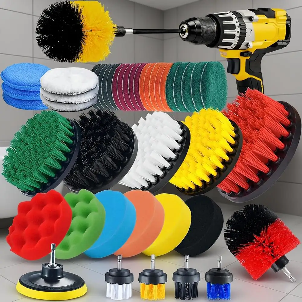 

45-Piece Scrub Brush Set with Long Extension for Deep Cleaning in Kitchen, Bath, and Auto