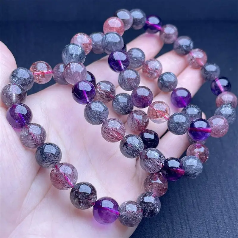 10mm Natural Super Seven Quartz Bracelet For Women Men Love Gift Crystal Beads Strands Jewelry Gift 1PCS