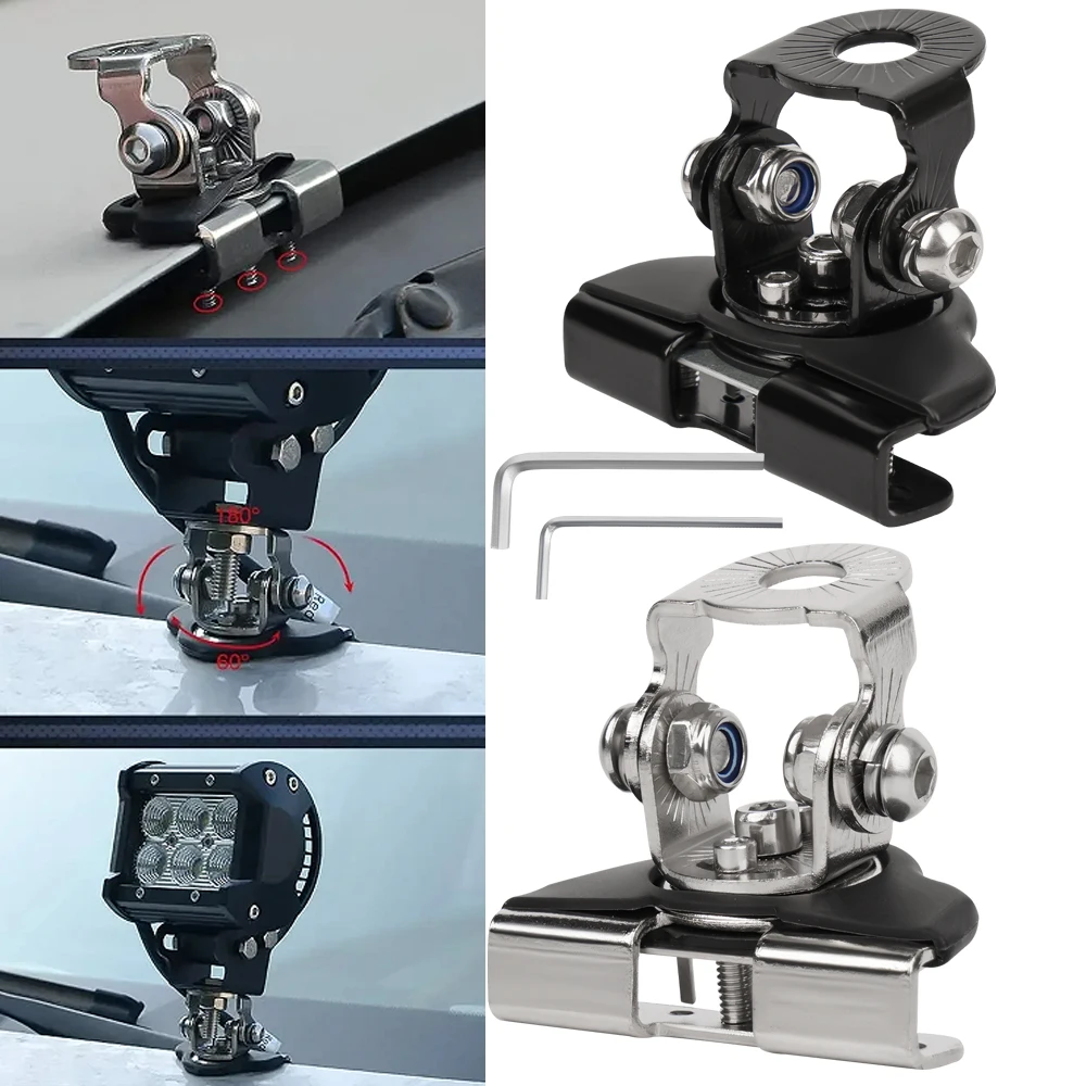 2 قطعة الفولاذ المقاوم للصدأ العالمي السيارات السيارات A-عمود هود LED العمل دعامة إضاءة حامل المشبك غطاء المحرك شريط مصابيح مشبك تثبيت