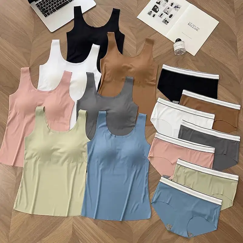 Cool Sensation Ice Silk Elastic Thread Fixed Cup Seamless Vest  Underwear Set Women's Fashion Inner Wear Summer 2026