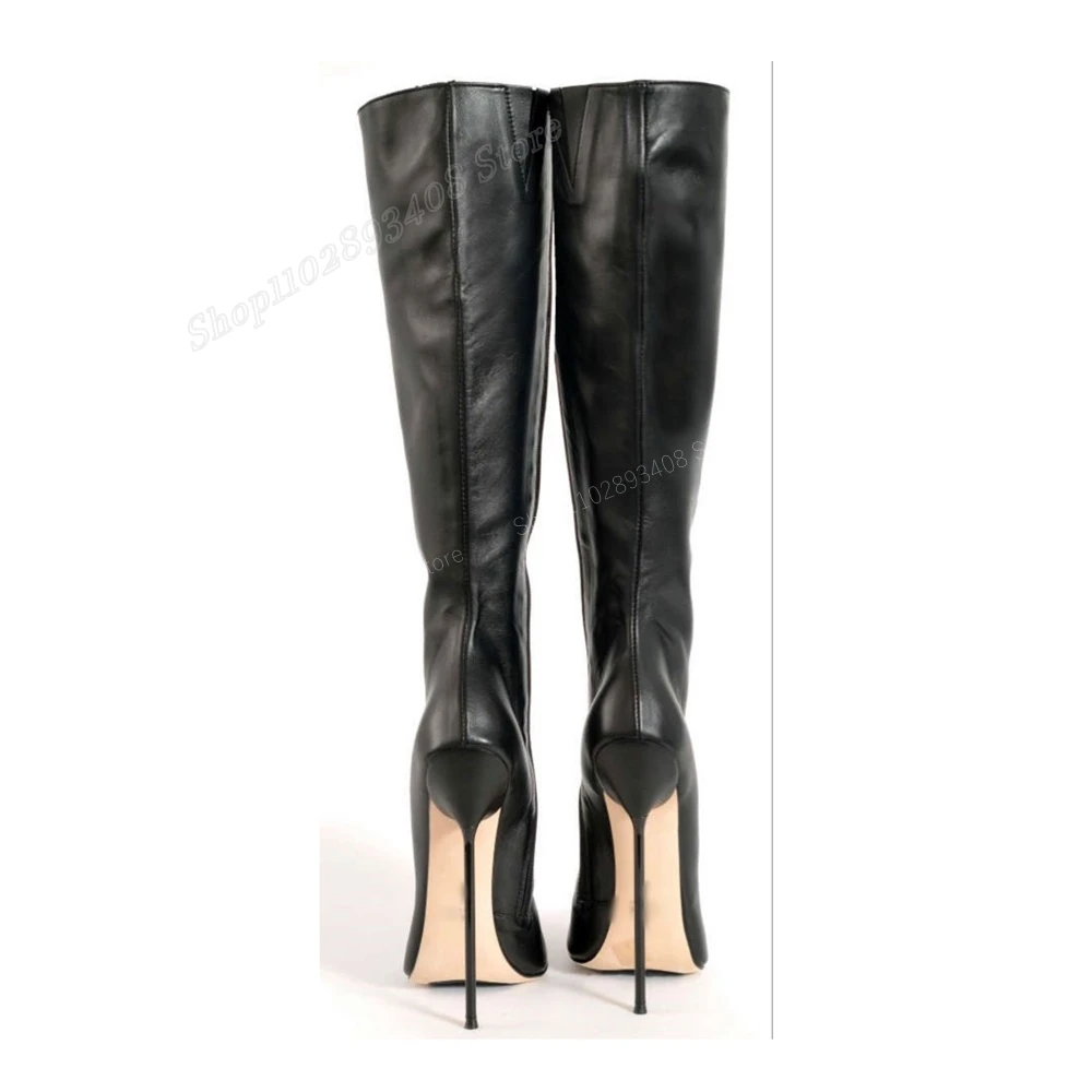 Black Sexy Matte Leather Knee High Boots Stiletto High Heel Pointed Toe Side Zipper Women Shoes 2023 Fashion Zapatos Para Mujere