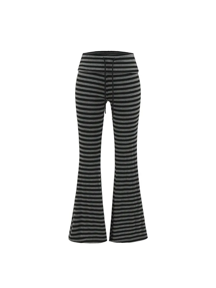 

Модные повседневные брюки Y2k в полоску с завязками, мягкие ботинки, женские брюки в стиле Харадзюку контрастного цвета, домашняя одежда, брюки, корейский 2025