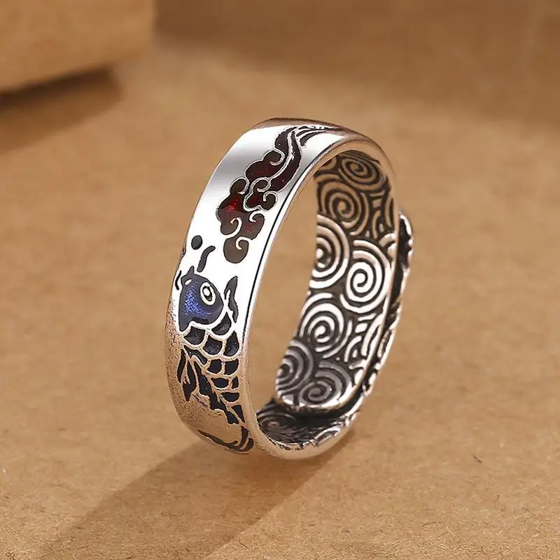 

Unisex cloisonné koi cloud ring retro ethnic style open ring fashion national trend jewelry accessories