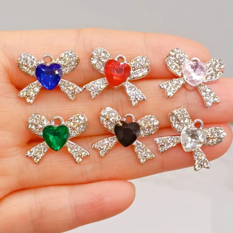 10Pcs Heart-Shaped Crystal Glass Alloy Love Pendants Women's Jewelry Charms DIY Necklace & Earrings Making Craft Accessories