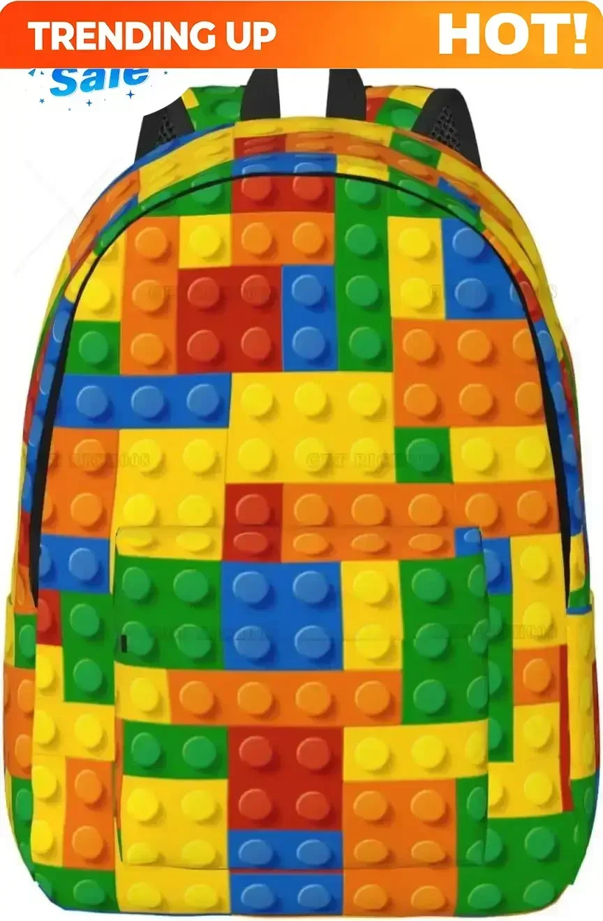 Custom Bag Blocks Colorful Fun Pattern Backpack For Girls Boys Women Lightweight Bookbag Casual Daypack For Travel Outdoor Campi
