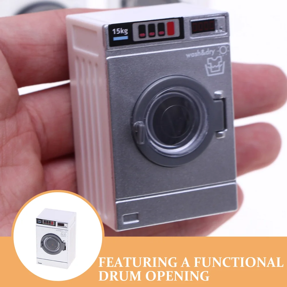 Mini Washing Machine Model Dollhouse Laundry Room Furniture Toy for Kids Electric Power Washer and Dryer Photo Bathroom