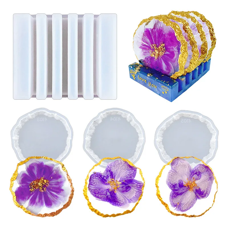 SZ048 DIY Drusy Coaster Resin Molds Set Cup Mats Dish Storage Rack Silicone Mold For Home Decoration Casting