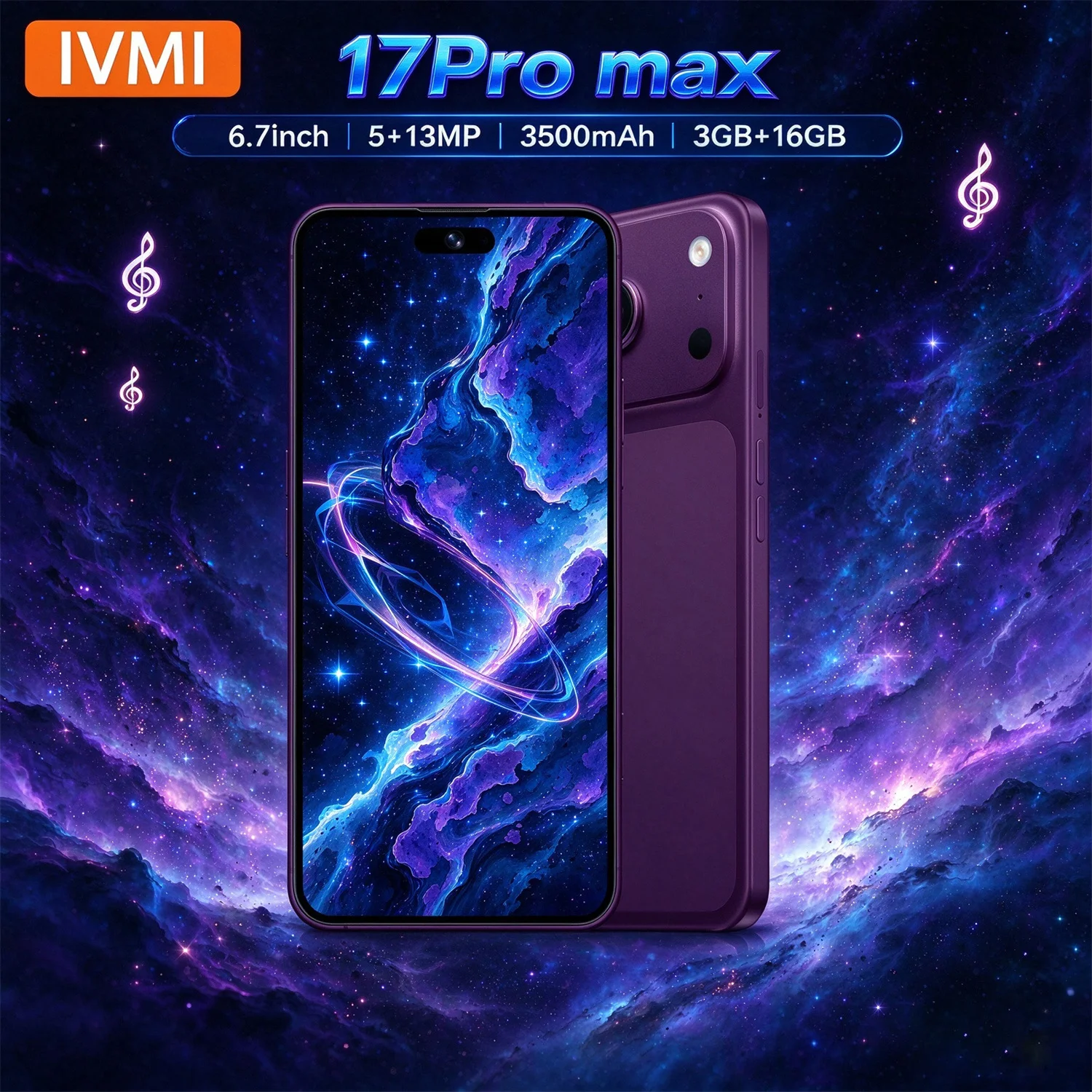 IVMI Global 17Pro Max Unlocked Smartphone Android 10.0 3+16GB 5+13MP 6.7inch Mobile Phone 3500mAh For Google Play Store Phones
