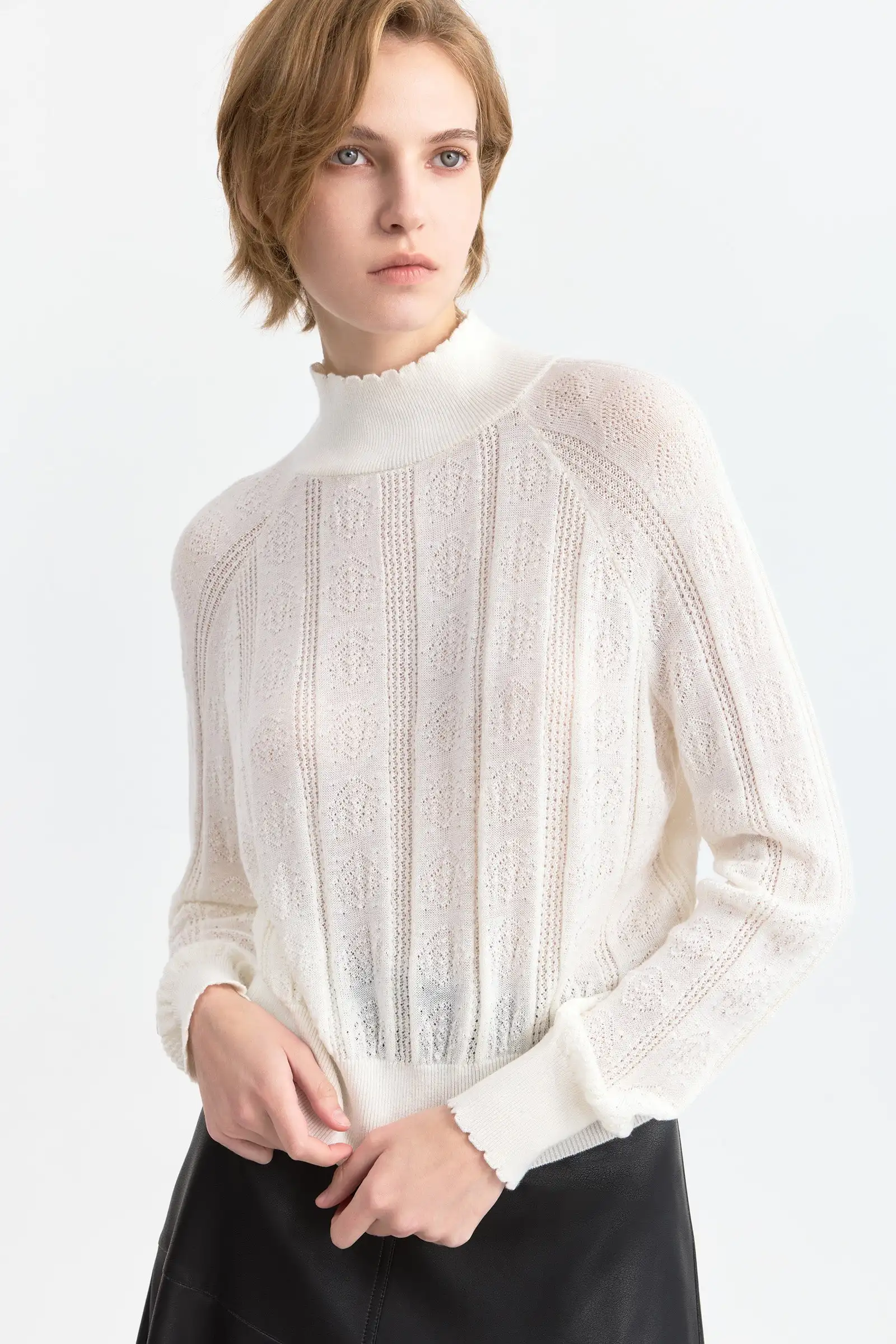 LILY Textured Mock Neck Knit Sweater