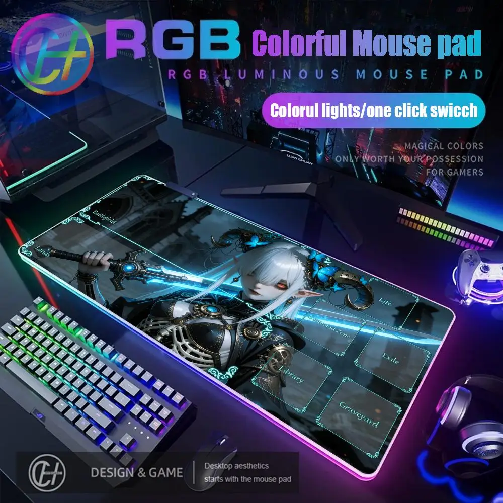 

HYBXAXC Gothic landscape mechanical girl Mouse Pad RGB Gaming Mouse Pad Desk Mat HD Gamer Large LED Light XXL