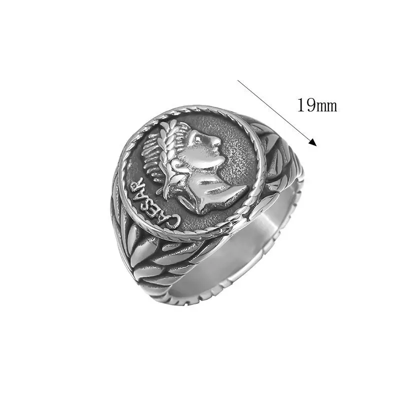 Roman Empire Julius Caesar-anello in acciaio inossidabile con moneta in fusione inglese