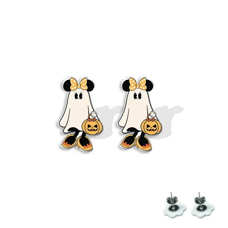 2024 New Disney Mickey Mouse Stud Earring Halloween Ghost Epoxy Jewelry Resin Acrylic Earrings Handmade Girl Birthday Gifts