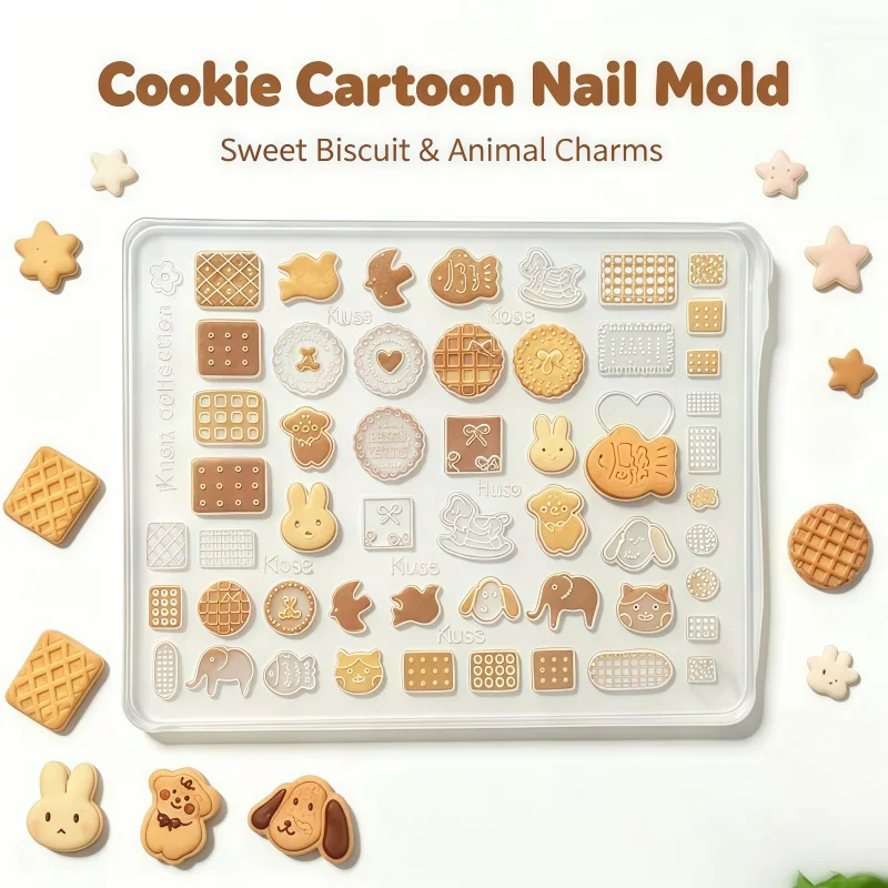 Cute Animal Nail Art & Cookie Baking Mold Set - Dog & Rabbit Shapes Transparent Silicone Mini Decorations for Crafting