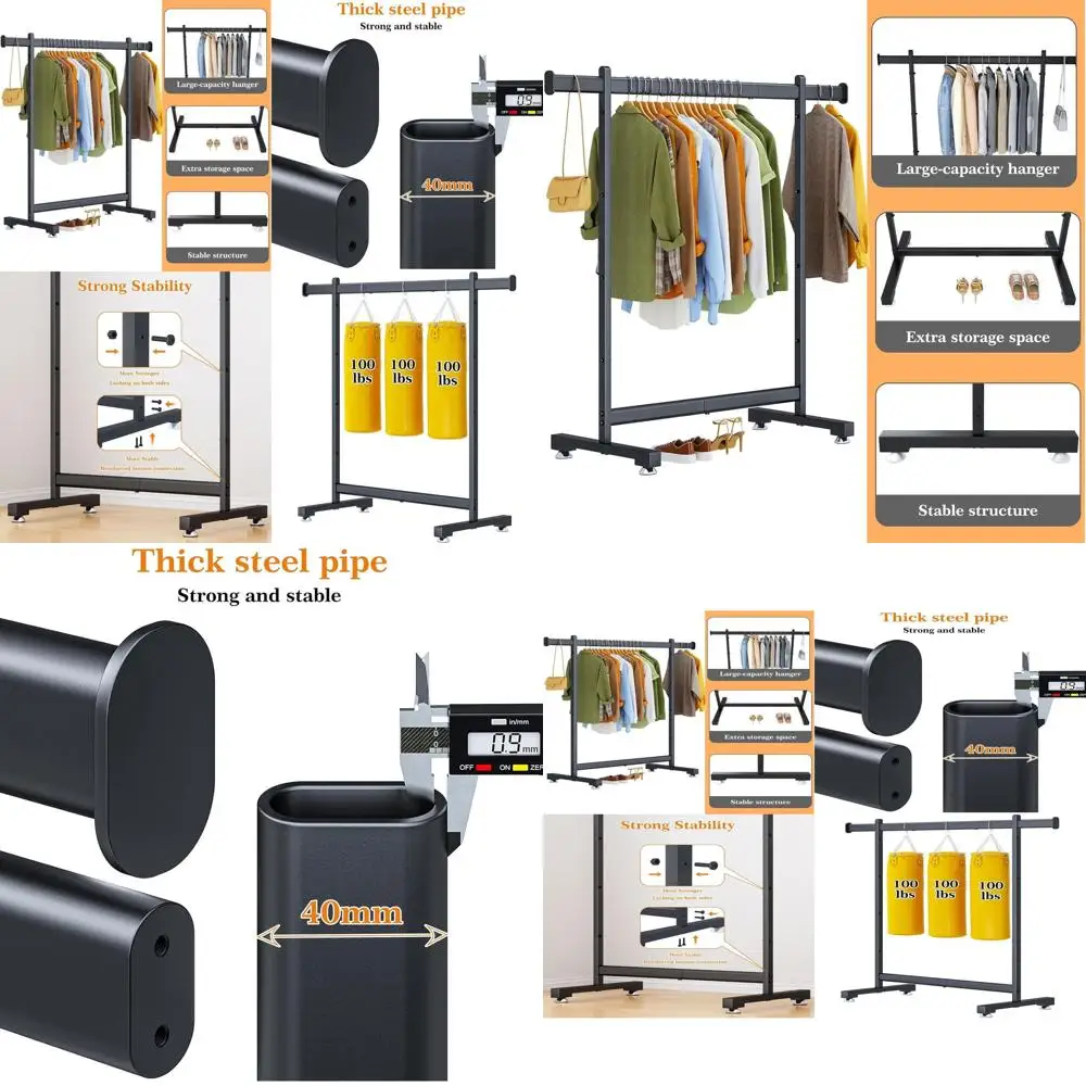 

Portable 45L x 15W x 66H Heavy-Duty 300-Pound Capacity Clothes Rack with Sturdy Elliptical Tubes - Black
