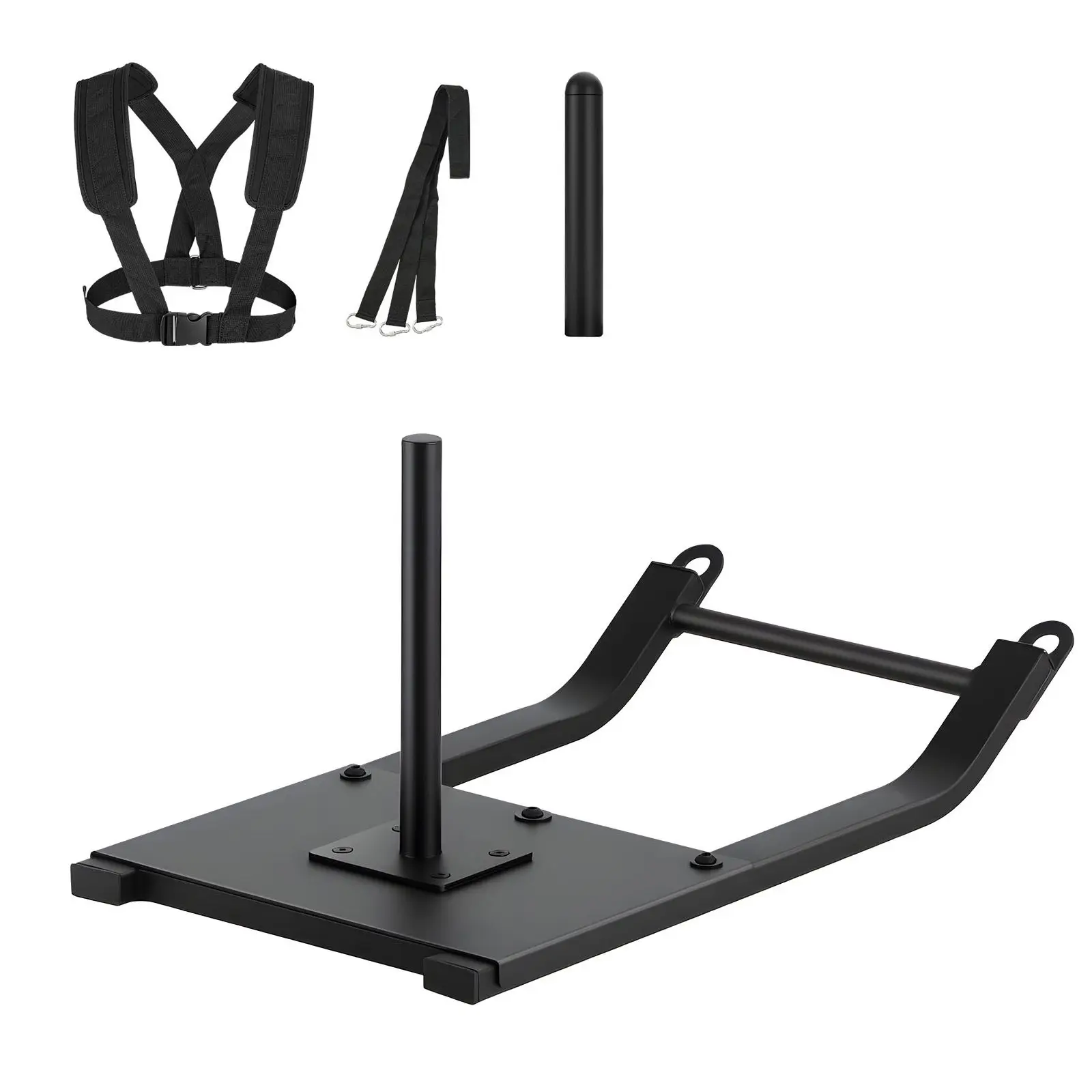 Weight Sled, Steel Power Sled, Fitness Strength Training Sleds for Athletic Exercise Speed Improvement, Workout Fitness Equipment with Harness, Compatible with 1/2 in Weight Plates, Black