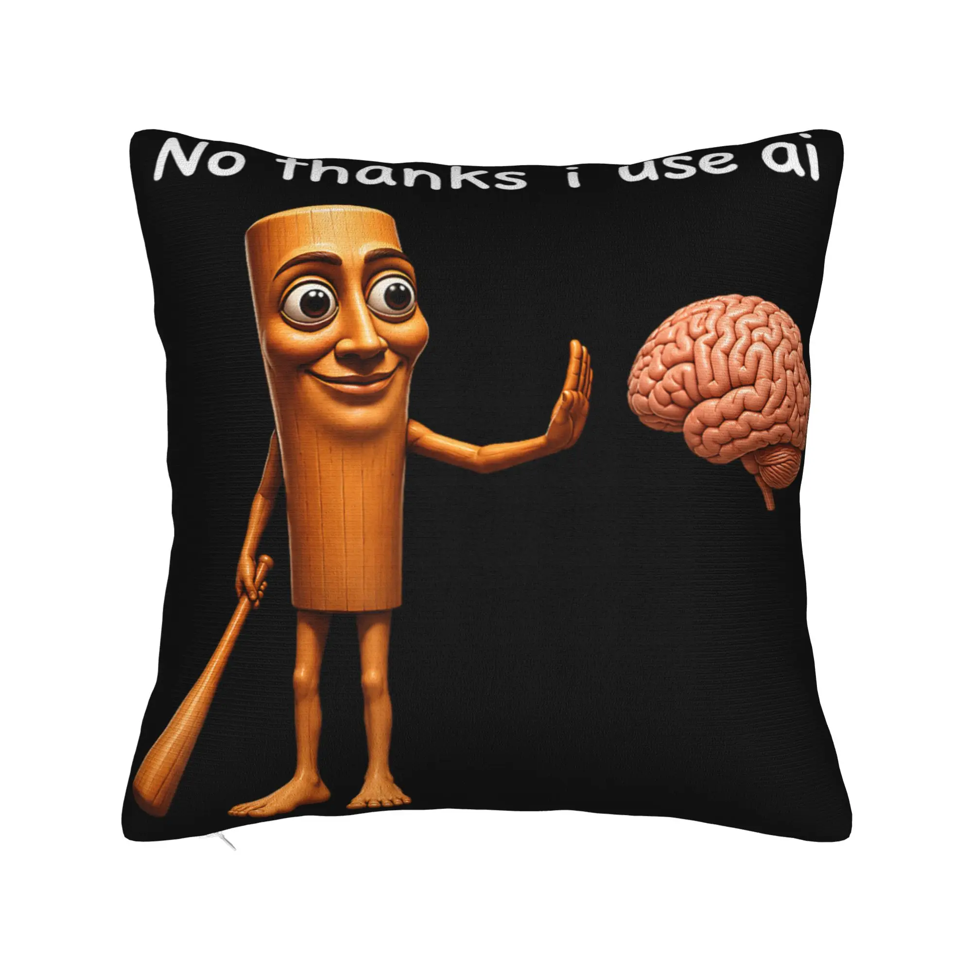 Power of AI Tung Sahur Abandons His Brain Funny Meme Joke Pillow Case Soft Pillow Cover Cushion Cover For Bedroom Home Decor