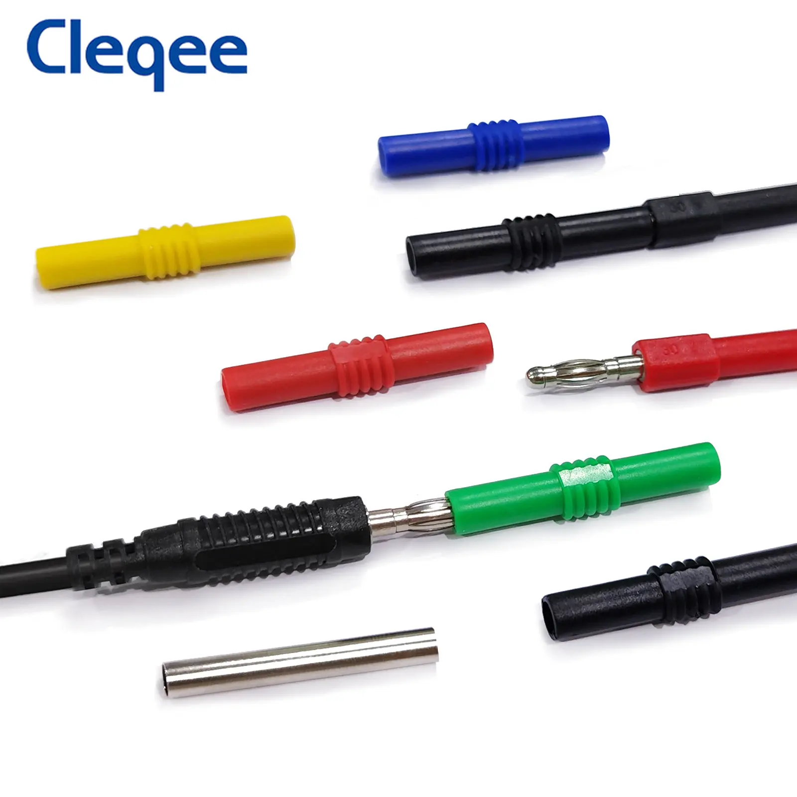 Cleqee อะแดปเตอร์ตัวเมียสำหรับต่อปลั๊กกล้วย P7023 10ชิ้น4มม. หัวต่อตัวเมียเป็นฉนวนหัวต่อตัวเมีย