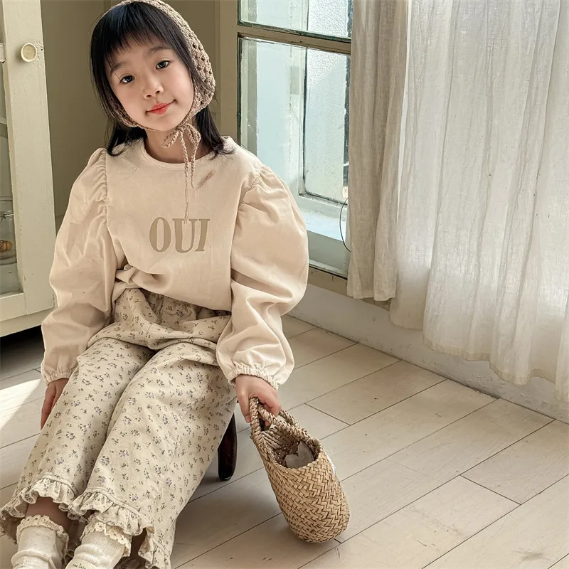 Children's Pants Spring Autumn Korean 1-7Y Girls' Pants Ankle-length Corduroy Pants Toddler Kids Cotton Casual Harem Trousers