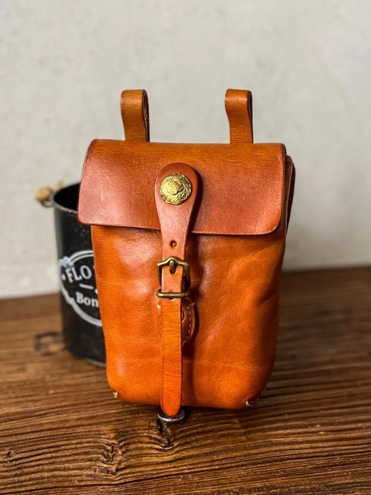 Top Quality Men Cowhide Genuine Leather Waist Bag Small Vertical Mobile Phone Bag Vintage Work Flap Mini Pouch