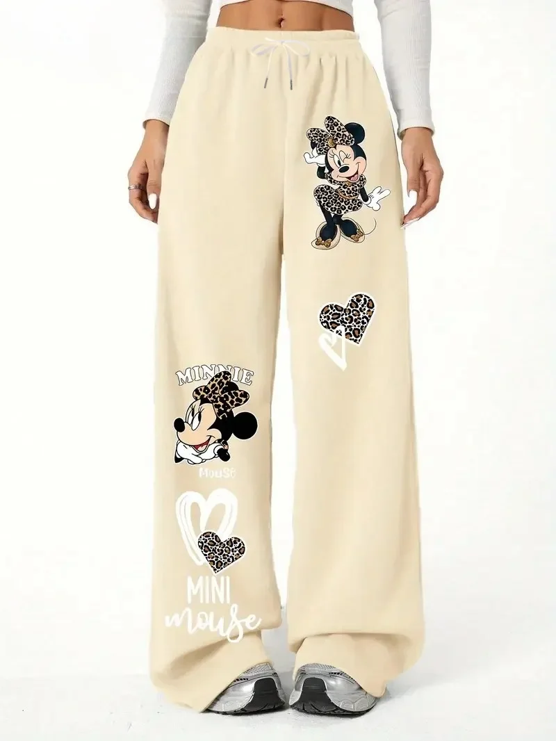 Pantalones rectos con lazo para mujer y niño de Minnie Mouse, pantalones informales de primavera y verano, pantalones anchos de gran tamaño para adultos/niños