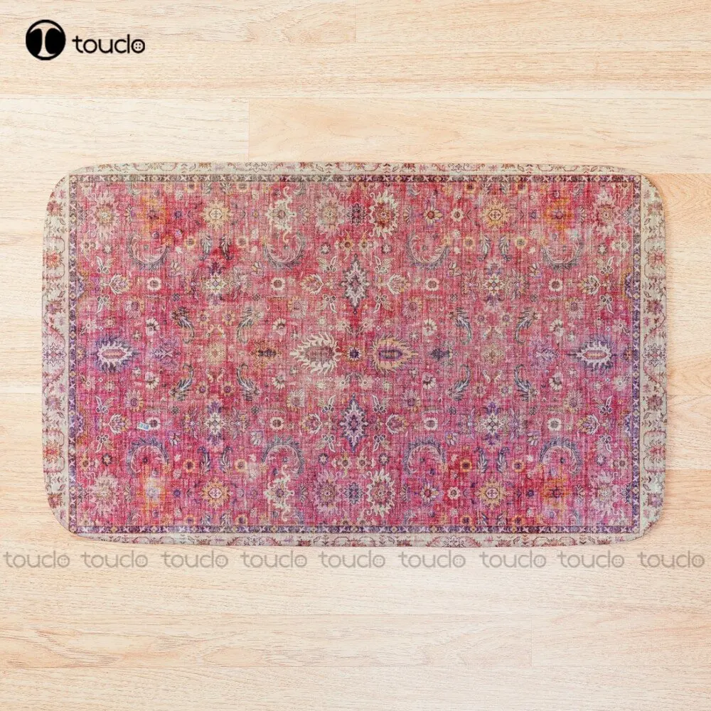 Antique Traditional Pink Oriental Moroccan Style  Bath Mat Poster Bathroom Rug