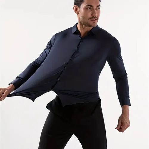 Imagen 1 del producto Camisas de vestir ultraelásticas de primera calidad para hombre, ropa Formal de negocios de alta calidad de manga larga sin arrugas, ropa Social blanca suave para hombre