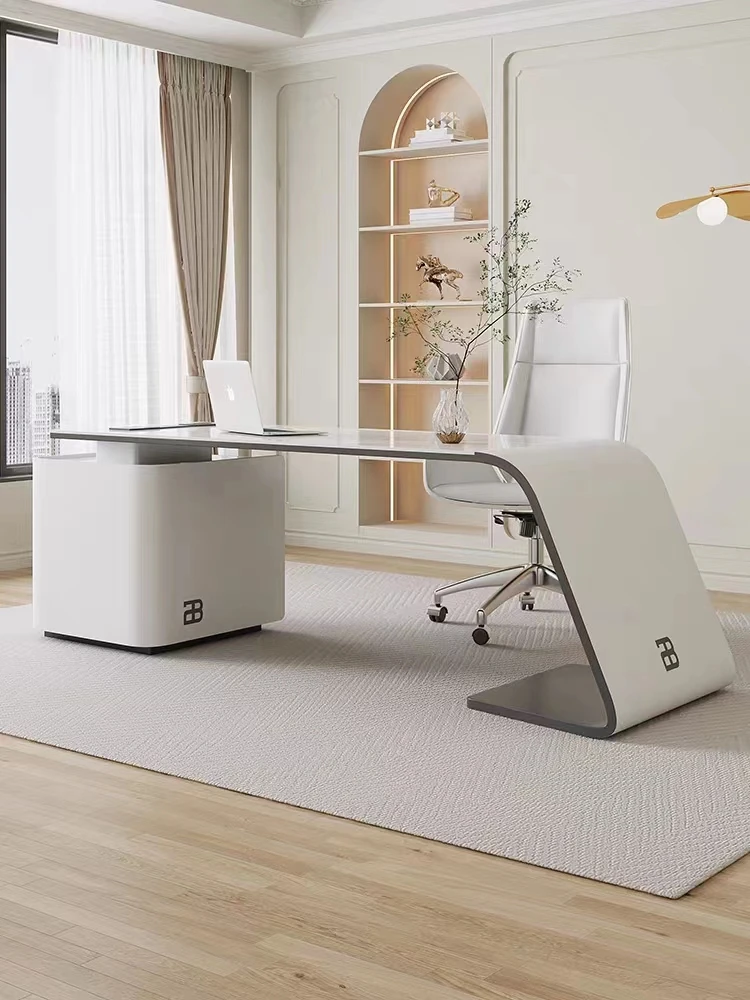 minimalist rock desk study room modern minimalist home L-shaped computer desk bookshelf integrated light luxury office desk