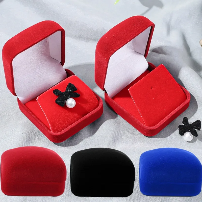 

Square Flocking Jewlery Box Wedding Ring Storage Boxes Velvet Jewelry Organizer Display Cases Packaging Valentine's Day Gift Box